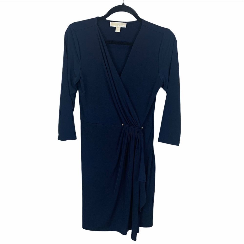 Michael Kors navy dress faux wrap size XS (E1)